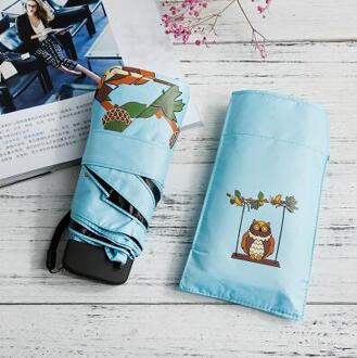 Creatieve Uil Mini 5 Opvouwbare Paraplu Kleine Zonnescherm Pocket Telefoon Parasol Zonnebrandcrème UV Parasol Paraplu Regen Vrouwen blauw