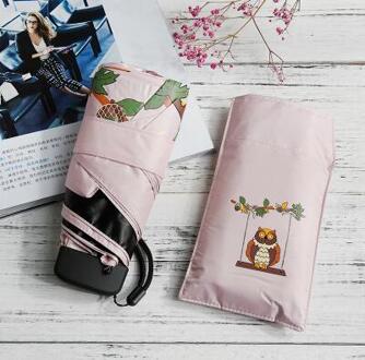 Creatieve Uil Mini 5 Opvouwbare Paraplu Kleine Zonnescherm Pocket Telefoon Parasol Zonnebrandcrème UV Parasol Paraplu Regen Vrouwen roze