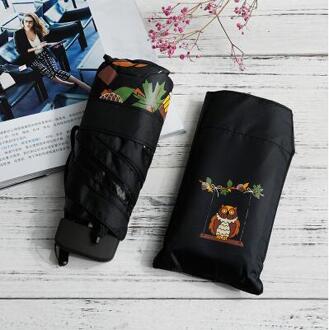 Creatieve Uil Mini 5 Opvouwbare Paraplu Kleine Zonnescherm Pocket Telefoon Parasol Zonnebrandcrème UV Parasol Paraplu Regen Vrouwen zwart