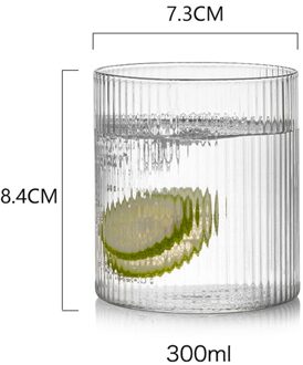 Creatieve Water Fles Glas Cups Verticale Streep Sap Drinken Kopjes Melk Flessen Hittebestendige Koffie Mok Whisky Bril 8.4x7.3cm-300ML