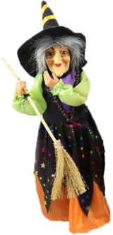 Creation decoratie heksen pop - staand - 35 cm - zwart/oranje - Halloween versiering - Halloween poppen