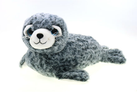 Creation pluche Zeehond knuffeldier - grijs/wit - liggend - 30 cm - Knuffel zeedieren