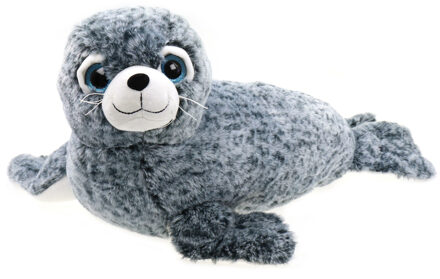 Creation pluche Zeehond knuffeldier - grijs/wit - liggend - 50 cm - Knuffel zeedieren