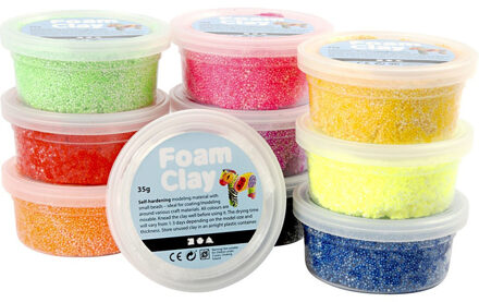 Creativ company Hobby Foam Clay klei - 10x potjes - multi kleuren - 35 gram