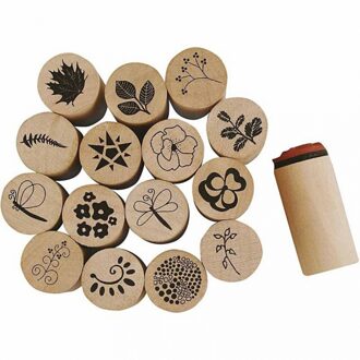 Creativ company Houten stempelset bloemen 15x stuks - Hobby - Knutselen - stempels Multi