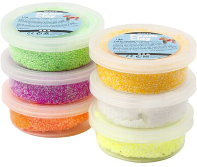 Creativ company Knutsel Foam Clay klei - 6x potjes - diverse kleuren - 14 gram - boetseerklei