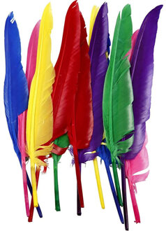 Creativ Company sierveren/hobby veertjes - 12x - multi kleuren - 27 cm - decoratie/hobbymateriaal