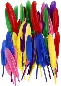 Creativ Company sierveren/hobby veertjes - 96x - multi kleuren - 12-13 cm - decoratie/hobbymateriaal