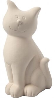 Creativ company Spaarpot Kat - wit klei - 14 cm - om zelf te kleuren - poes Multi
