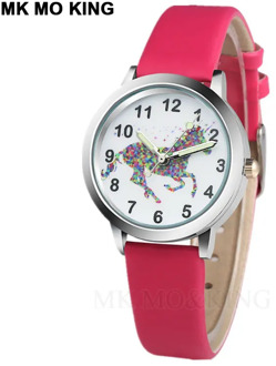 Creative Children's Watch Cartoon Pony Bling Bling Girl Leather Quartz Clock Sky Blue Boy Child Casual Watch Montres Kol Saati