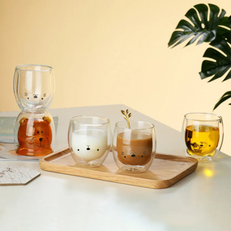 Creative Cute Bear Double-layer Coffee Mug Milk Glass Anti-scald Cartoon Baby Duckling Animal Lady Cute Gift Christmas Gift