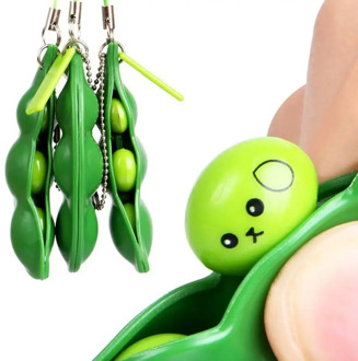 Creative Extrusion Pea Bean Soybean Stress Relieve Toy Keychain Cute Fun Key Chain Ring Paty Gift Bag Charms Trinket Anti Stress