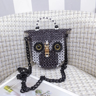 Creative Handmade Beaded Woven Bag Girls Mobile Phone Bag Niche Woven Bag Cute Owl Messenger Bag Women's Banquet Lipstick Bag