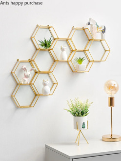Creative hexagon metal glass Wall mount Room home decor living room bedroom modern Simple Wall shelf geometric shelf
