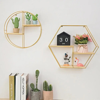 Creative Iron Hexagonal Grid Storage Rack Wall Hanging Decor Shelf For Home Shop Restaurant Figurines Book Flower Pot Display
