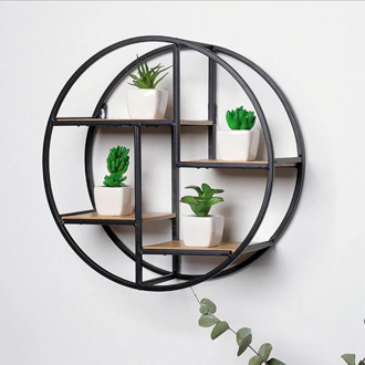Creative Modern Home Round Wood Wall Mount Flower Planter Book Storage Shelf Rack Potted Holder Stand Room Background Wall Decor
