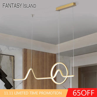 Creative Nordic Simple Modern Led Hanging Lights Kitchen Lamp Iron Art Line Hanglamp Living Room Background Wall Pendant Lights