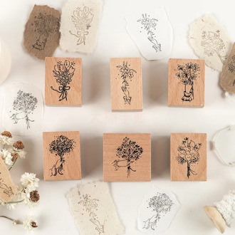 Creative Romantic Holding Flowers Stamp DIY Small Fresh Wooden Stamps for Scrapbooking Wedding Decoration Crafts Supplies