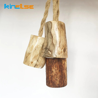 Creative Vintage Pendant Light Solid Wood 1M Hemp Rope DIY Personality Industrial E27 Holder Pendant Lamp Bar Coffee Restaurant