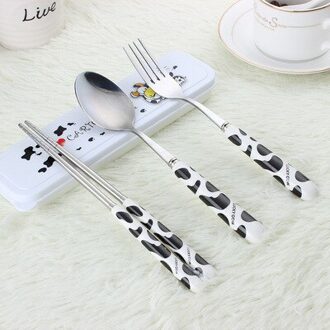 Creativiteit Keramische Handvat Roestvrij Staal Servies Lepel Cross Eetstokjes Draagbare Kind Servies Driedelig Pak 4