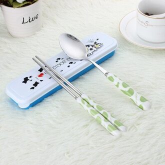 Creativiteit Keramische Handvat Roestvrij Staal Servies Lepel Cross Eetstokjes Draagbare Kind Servies Driedelig Pak 6