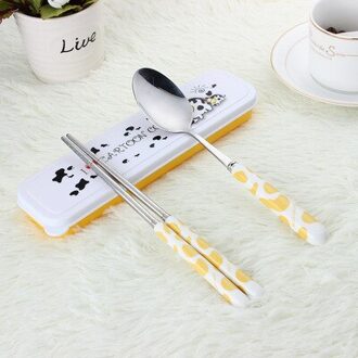 Creativiteit Keramische Handvat Roestvrij Staal Servies Lepel Cross Eetstokjes Draagbare Kind Servies Driedelig Pak 8