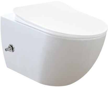 Creavit Hangend Toilet - 35.3x51cm - bidetsproeier koud water - spoelrandloos - wit FE322-34CB00E-0003
