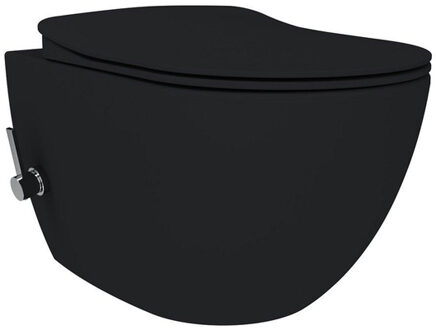 Creavit Hangend Toilet - 35.3x51cm - Bidetsproeier warm/koud - spoelrandloos - mat zwart FE322-34SM00E-0004 Zwart mat