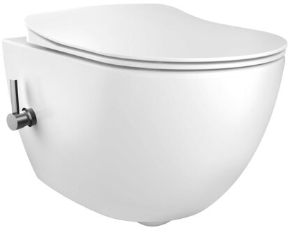 Creavit Hangend Toiletset - 35.3x51cm - RVS bidetsproeier koud water - spoelrandloos - met zitting - wit SW1152723/SW1152711