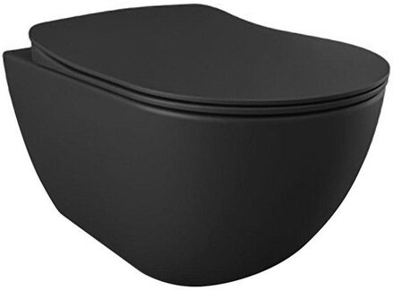 Creavit Hangend Toiletset - 35.3x51cm - RVS Bidetsproeier - spoelrandloos - met zitting - mat antraciet SW1152740/SW1152713 Antraciet mat