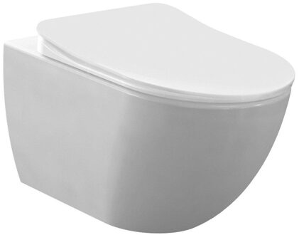 Creavit Hangend Toiletset - 35.3x51cm - RVS Bidetsproeier - spoelrandloos - met zitting - mat wit SW1152348/SW1152724 Wit mat