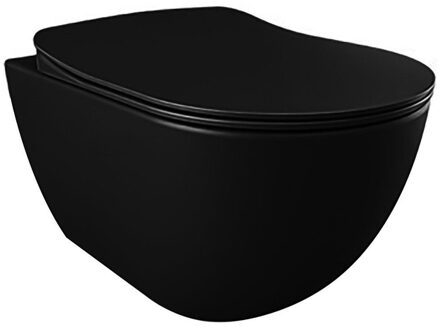 Creavit Hangend Toiletset - 35.3x51cm - RVS Bidetsproeier - spoelrandloos - met zitting - mat zwart SW1152736/SW1152725 Zwart mat