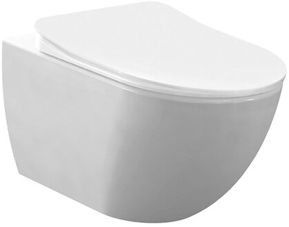 Creavit Hangend Toiletset - 35.3x51cm - RVS Bidetsproeier - spoelrandloos - met zitting - wit SW1152348/SW1152711