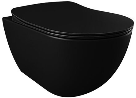 Creavit Hangend Toiletset - 35.3x51cm - spoelrandloos - met zitting - mat zwart SW1152731/SW1152725 Zwart mat
