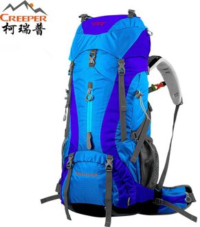 Creeper Professionele Waterdichte Rugzak Interne Frame Klimmen Camping Wandelen Rugzak Bergbeklimmen Zak 60 + 5L blauw