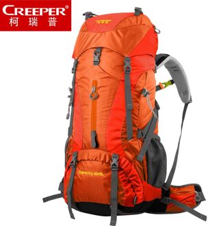 Creeper Professionele Waterdichte Rugzak Interne Frame Klimmen Camping Wandelen Rugzak Bergbeklimmen Zak 60 + 5L oranje