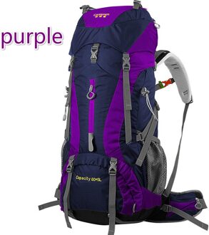 Creeper Professionele Waterdichte Rugzak Interne Frame Klimmen Camping Wandelen Rugzak Bergbeklimmen Zak 60 + 5L paars