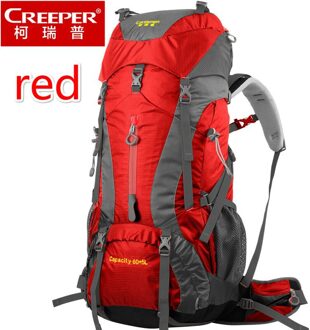 Creeper Professionele Waterdichte Rugzak Interne Frame Klimmen Camping Wandelen Rugzak Bergbeklimmen Zak 60 + 5L rood