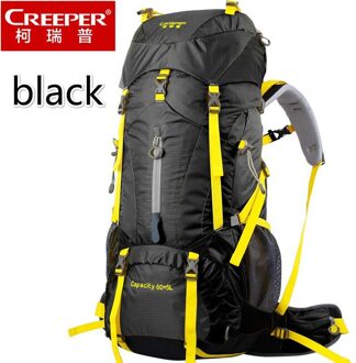 Creeper Professionele Waterdichte Rugzak Interne Frame Klimmen Camping Wandelen Rugzak Bergbeklimmen Zak 60 + 5L zwart