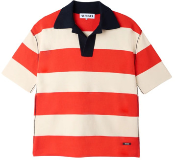 Crème en Oranje Gestreept Polo Shirt Sunnei , Multicolor , Heren - L,M,S
