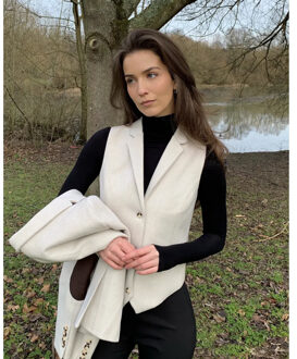 Crèmekleurig getailleerde damesvest van wolmix tweed Beige - EU 44 / UK 16