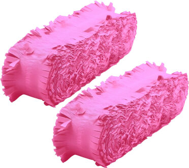 Crepe papier feest slingers/guirlande - 2x - 6 meter - roze - feestversiering - uni kleuren