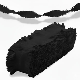 Crepe papier feest slingers/guirlande - 6 meter - zwart - feestversiering - uni kleuren