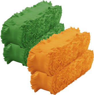 Crepe papier feest slingers set - oranje en groen - 6 meter p/st - feestversiering - 4x slingers