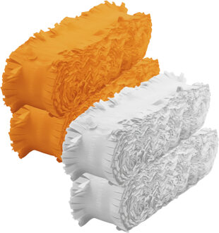 Crepe papier feest slingers set - oranje en wit - 6 meter p/st - feestversiering - 4x slingers