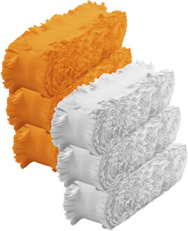 Crepe papier feest slingers set - oranje en wit - 6 meter p/st - feestversiering - 6x slingers