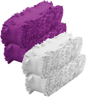 Crepe papier feest slingers set - paars en wit - 6 meter p/st - feestversiering - 4x slingers