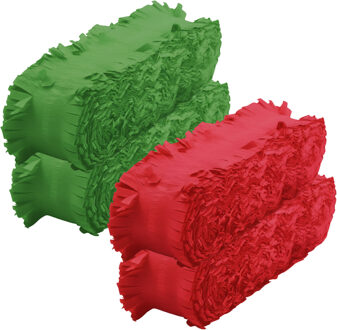 Crepe papier feest slingers set - rood en groen - 6 meter p/st - feestversiering - 4x slingers