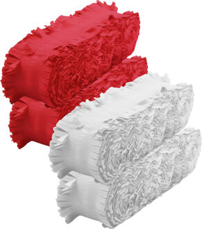 Crepe papier feest slingers set - rood en wit - 6 meter p/st - feestversiering - 4x slingers