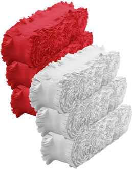 Crepe papier feest slingers set - rood en wit - 6 meter p/st - feestversiering - 6x slingers